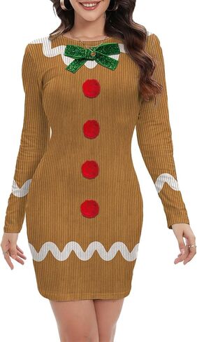 Women Christmas Costume Bodycon Dress Pullover Long Sleeve Printed Ugly Holiday Outfit in Saudi Arabia