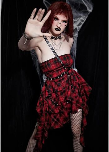 Womens Gothic Plaid Mini Dress Vintage Goth Cami Dress Y2K Punk Grunge Emo Dress in Kuwait