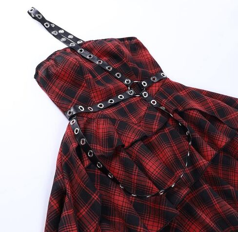 Womens Gothic Plaid Mini Dress Vintage Goth Cami Dress Y2K Punk Grunge Emo Dress in Kuwait