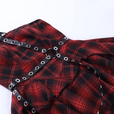 Womens Gothic Plaid Mini Dress Vintage Goth Cami Dress Y2K Punk Grunge Emo Dress in Kuwait