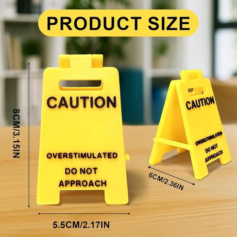 1 Pc Caution Overstimulated Desk Sign, Funny Prank Gift Office Desk Decor, 3D Printed Overstimulated Do not Approach Warning Signs, Humor Desktop Decoration (Caution Overstimulated) in Saudi Arabia
