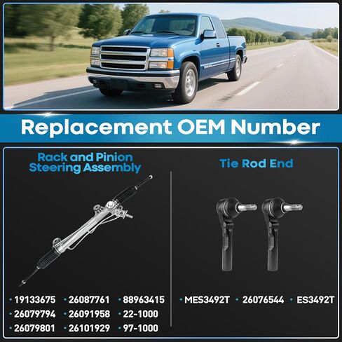 Hydraulic Power Steering Rack and Pinion Compatible with 2007-2013 Chevrolet Silverado 1500, GMC Sierra 1500 with Outer Tie Rod Ends in Kuwait