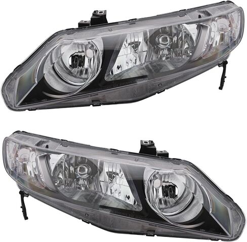 TRQ 2 Piece Headlight Assembly Set Driver & Passenger Side Compatible with 2006-2008 Honda Civic Hybrid 2009-2011 Civic 4 Door HO2502127 HO2503127 in Saudi Arabia