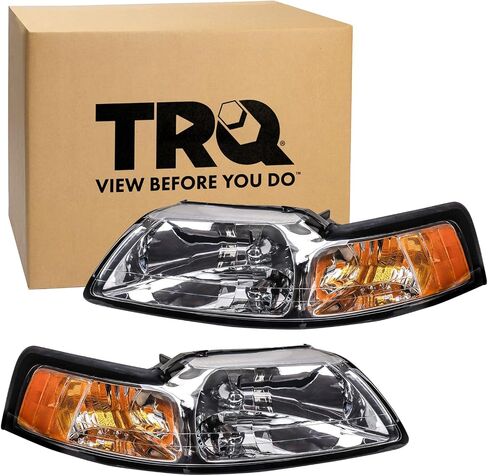 TRQ 2 Piece Headlight Assembly Set Driver & Passenger Side Compatible with 1999-2004 Ford Mustang FO2502160 FO2503160 in Saudi Arabia