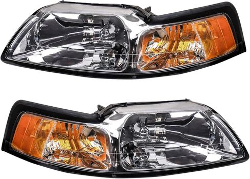 TRQ 2 Piece Headlight Assembly Set Driver & Passenger Side Compatible with 1999-2004 Ford Mustang FO2502160 FO2503160 in Saudi Arabia