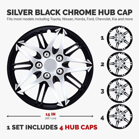 Pilot Automotive WH544-15C-BLK 15 بوصة سلسلة أداء الفورمولا باللون الأسود والكروم أغطية عجلات عالمية للسيارات - مجموعة من 4 - تناسب معظم السيارات in Saudi Arabia