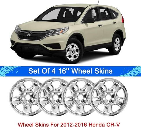 Wheel Skins Compatible with Honda CRV 2012-2016; 16 inch Wheel Covers; Set of 4 Packs; Glossy Black (Chrome) in Saudi Arabia