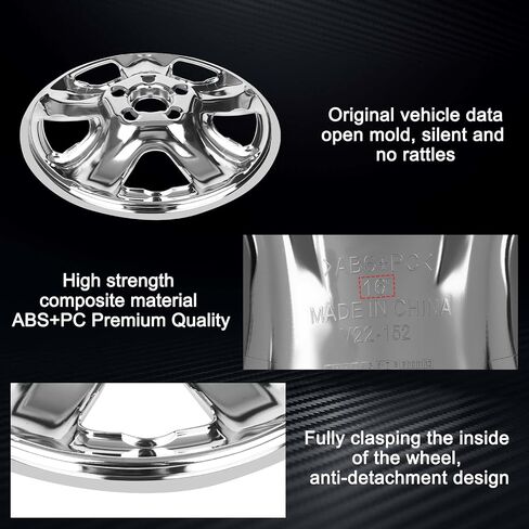 Wheel Skins Compatible with Honda CRV 2012-2016; 16 inch Wheel Covers; Set of 4 Packs; Glossy Black (Chrome) in Saudi Arabia