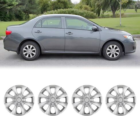 WolfX 15 بوصة Hubcaps مجموعة من 4 غطاء حافة العجلة لتويوتا كورولا 2009-2019 (يناسب فقط المحور الفولاذي) مادة ABS+PC استبدال غطاء محور العجلة، (5093G، كروم) in Kuwait