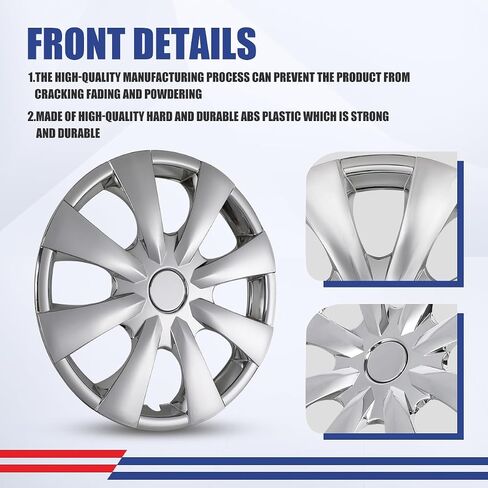 WolfX 15 بوصة Hubcaps مجموعة من 4 غطاء حافة العجلة لتويوتا كورولا 2009-2019 (يناسب فقط المحور الفولاذي) مادة ABS+PC استبدال غطاء محور العجلة، (5093G، كروم) in Kuwait