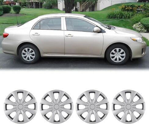 WolfX 15 بوصة Hubcaps مجموعة من 4 غطاء حافة العجلة لتويوتا كورولا 2009-2019 (يناسب فقط المحور الفولاذي) مادة ABS+PC استبدال غطاء محور العجلة، (5093G، كروم) in Kuwait