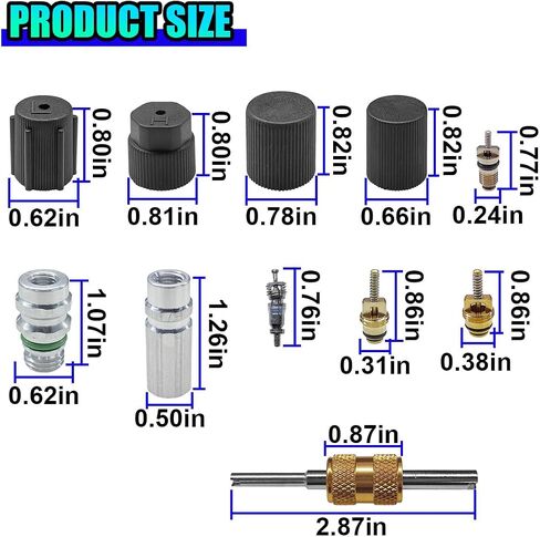 17 قطعة مجموعة صمامات تكييف هواء السيارة الأساسية، R12 R134a Teflon Seal Refrigeration A/C System Cap & Valve Kits مع أداة إزالة لمنافذ خدمة تكييف الهواء ذات الضغط العالي/المنخفض وأنظمة التدفئة والتهوية وتكييف الهواء (HVAC) in Saudi Arabia