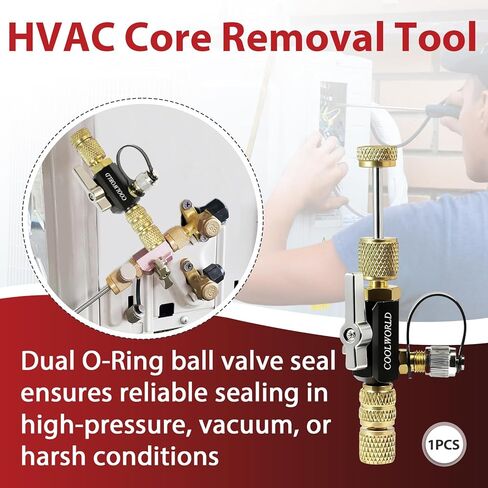 أداة إزالة قلب HVAC، أداة إزالة قلب صمام بتصنيف فراغ 1/4 بوصة، 20 ميكرون، منافذ 5/16 بوصة، متوافقة مع أنظمة R12 R22 R404A R407C R410A R32 in Kuwait