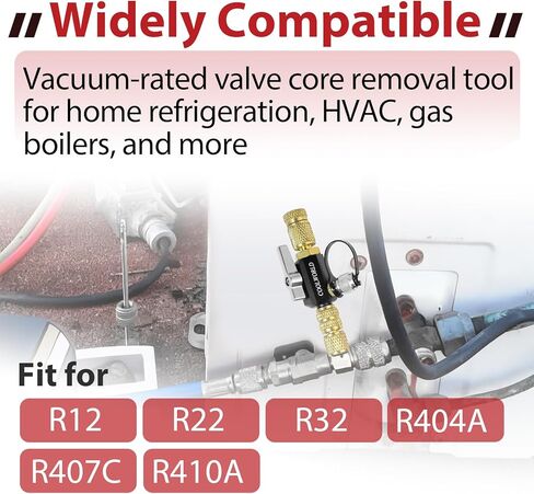 أداة إزالة قلب HVAC، أداة إزالة قلب صمام بتصنيف فراغ 1/4 بوصة، 20 ميكرون، منافذ 5/16 بوصة، متوافقة مع أنظمة R12 R22 R404A R407C R410A R32 in Kuwait