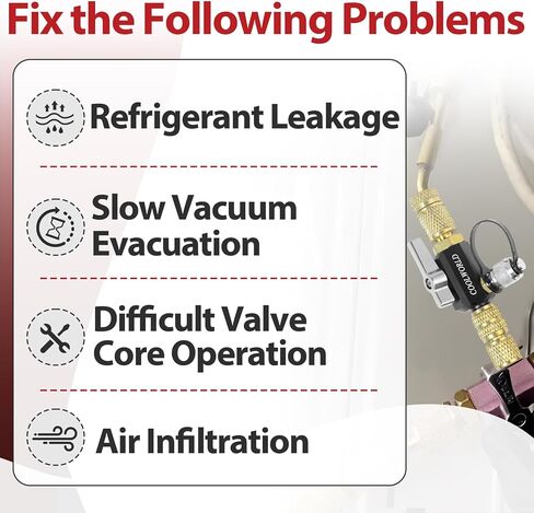 أداة إزالة قلب HVAC، أداة إزالة قلب صمام بتصنيف فراغ 1/4 بوصة، 20 ميكرون، منافذ 5/16 بوصة، متوافقة مع أنظمة R12 R22 R404A R407C R410A R32 in Kuwait