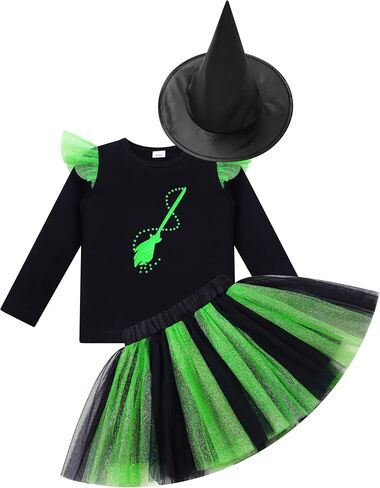 IBTOM CASTLE Toddler Baby Girl Witch Outfit Long Sleeve Top Tulle Tutu Skirt with Witch Hat Set First Halloween Fancy Dress in Saudi Arabia