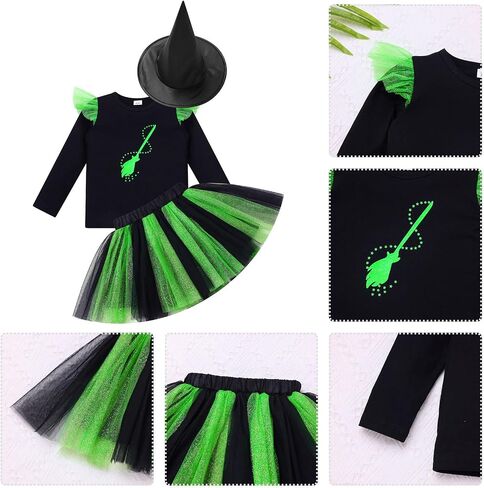 IBTOM CASTLE Toddler Baby Girl Witch Outfit Long Sleeve Top Tulle Tutu Skirt with Witch Hat Set First Halloween Fancy Dress in Saudi Arabia