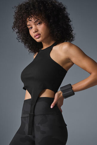 Alo Yoga Alosoft Ribbed Revelation Tank - Black in Saudi Arabia