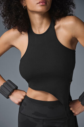Alo Yoga Alosoft Ribbed Revelation Tank - Black in Saudi Arabia
