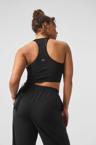 Alo Yoga Alosoft Ribbed Revelation Tank - Black in Saudi Arabia
