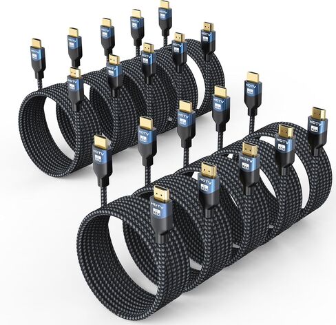 8K HDMI 2.1 Cable, 10FT, 10-Pack, 48Gbps Ultra High Speed | Braided Cord. 8K@60Hz, 4K@120Hz. Long Reach for Hhome Theater and Soundbar. HDCP 2.2/2.3, eARC, HDR10+, VRR, QMS, QFT in Kuwait