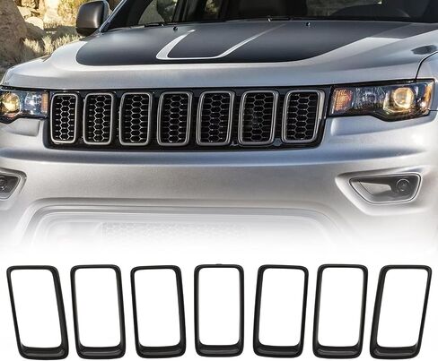 حشوات شبكية أمامية من JINCHEN متوافقة مع ملحقات غطاء الشبكة المشبك لسيارة Jeep Grand Cherokee 2014 2015 2016 (Ring Grill-Chrome) in Kuwait