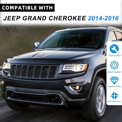 حشوات شبكية أمامية من JINCHEN متوافقة مع ملحقات غطاء الشبكة المشبك لسيارة Jeep Grand Cherokee 2014 2015 2016 (Ring Grill-Chrome) in Kuwait