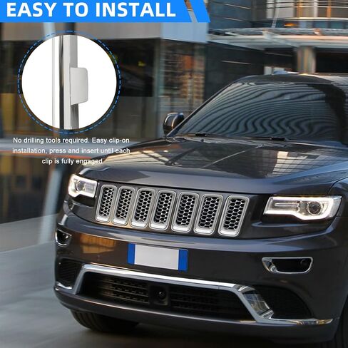حشوات شبكية أمامية من JINCHEN متوافقة مع ملحقات غطاء الشبكة المشبك لسيارة Jeep Grand Cherokee 2014 2015 2016 (Ring Grill-Chrome) in Kuwait