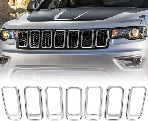 حشوات شبكية أمامية من JINCHEN متوافقة مع ملحقات غطاء الشبكة المشبك لسيارة Jeep Grand Cherokee 2014 2015 2016 (Ring Grill-Chrome) in Kuwait