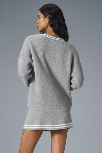 Alo Yoga Tennis Club Sweater Knit Cardigan - Athletic Heather Grey/White in Kuwait