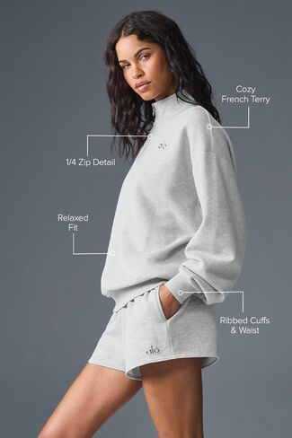 بلوفر Alo Yoga Accolade بسحاب 1/4 - رمادي رياضي منقط in Kuwait