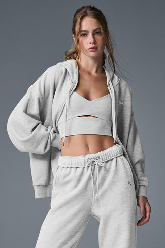 هودي Alo Yoga Accolade بسحاب كامل - رمادي رياضي منقط in Kuwait