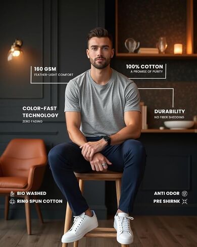 Men’s Premium Heather Crew Neck T-Shirt Ring Spun Soft Casual Short Sleeve Breathable Lightweight Classic Slim Pre Shrink in Saudi Arabia