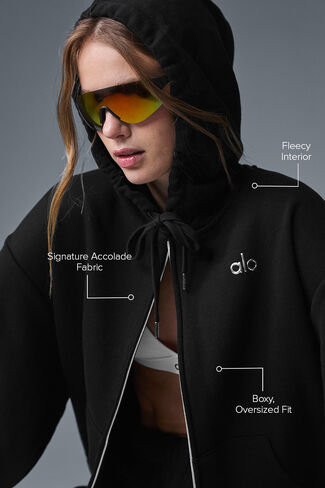 Alo Yoga Accolade هودي بسحاب كامل - أسود in Kuwait