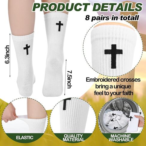 6 Pairs Christian Socks with Embroidered Cross Christian Gifts Ideas Religious Catholic Jesus Sock Novelty Funny Crew Cross Socks for Men Women in Saudi Arabia