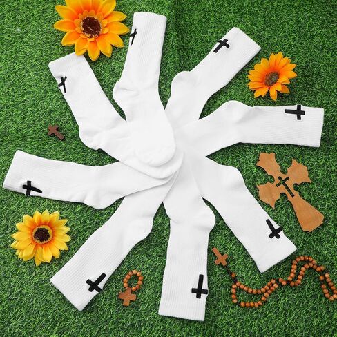 6 Pairs Christian Socks with Embroidered Cross Christian Gifts Ideas Religious Catholic Jesus Sock Novelty Funny Crew Cross Socks for Men Women in Saudi Arabia