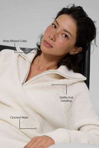 بلوفر Alo Yoga Cashmere Plush Waffle 1/4 سحاب - عاجي in Kuwait