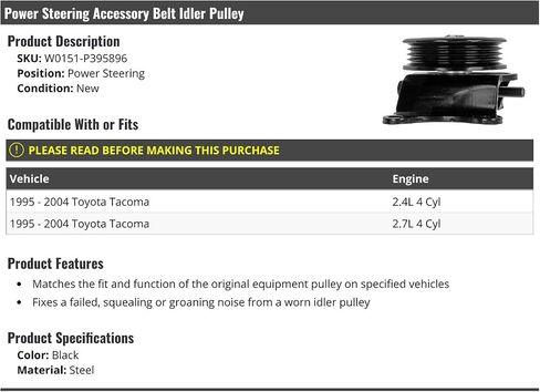 Power Steering Accessory Belt Idler Pulley - Compatible with 1995-2004 Toyota Tacoma 2.4L 2.7L 4-Cylinder in Saudi Arabia
