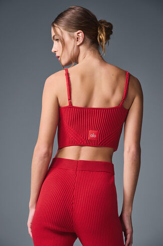 تانك Alo Yoga Denim Knit Garter - أحمر غامق/أحمر غامق in Kuwait