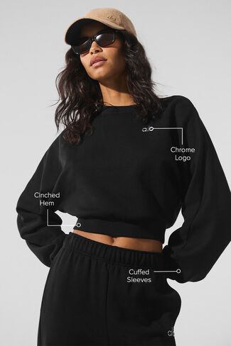 Alo Yoga Cropped Accolade Crewneck - Black in Kuwait