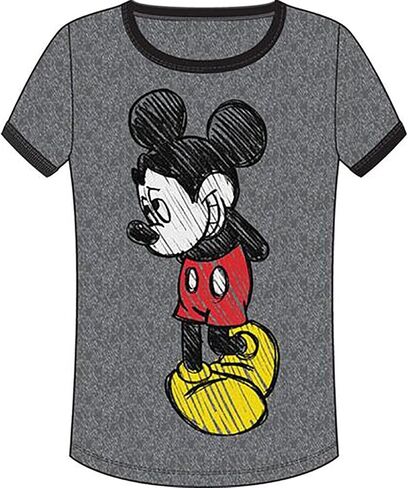 Disney Ladies Shy Mickey Mouse Junior Fit Ringer T-Shirt in Saudi Arabia