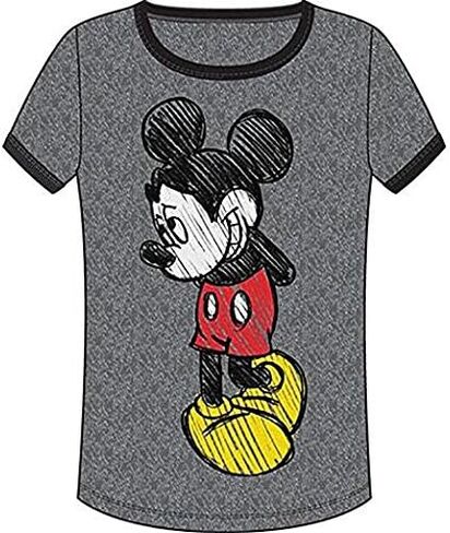 Disney Ladies Shy Mickey Mouse Junior Fit Ringer T-Shirt in Saudi Arabia