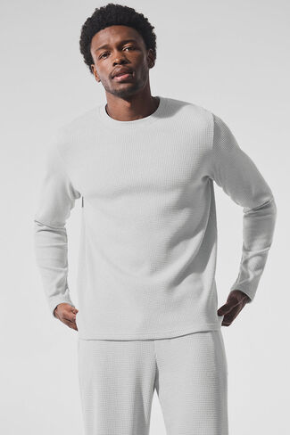 Alo Yoga Elevate Waffle Long Sleeve Crew - Athletic Heather Grey in Saudi Arabia