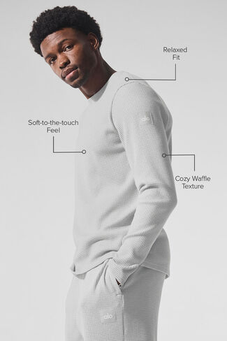 Alo Yoga Elevate Waffle Long Sleeve Crew - Athletic Heather Grey in Saudi Arabia