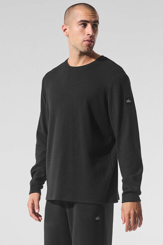 Alo Yoga Elevate Waffle Long Sleeve Crew - Black in Saudi Arabia