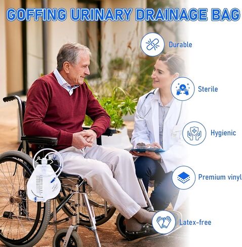 Catheter Bags, 2000ml Urinary Drainage Bag, Professional Urine Bags with Enhanced Anti-Reflux Chamber, 48" Thickened Drainage Tube, Adjustable Clips & Hanging Hook, 3 Pack in Kuwait