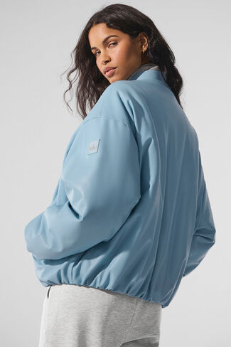 Alo Yoga Faux Leather Premier Bomber - Celestial Blue in Kuwait