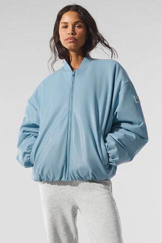 Alo Yoga Faux Leather Premier Bomber - Celestial Blue in Kuwait