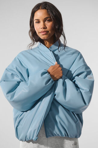 Alo Yoga Faux Leather Premier Bomber - Celestial Blue in Kuwait