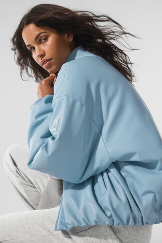 Alo Yoga Faux Leather Premier Bomber - Celestial Blue in Kuwait